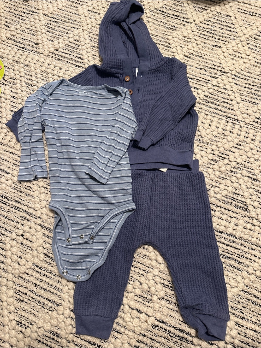 Carter's Navy Hoodie Set with Light Blue Striped Bodysuit